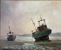 Don Micklethwaite (British: b.1936), Beached Fishing Boats, oil on canvas board, signed bottom