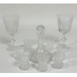 A crystal miniature ship's style decanter, a set of seven Edinburgh Crystal thistle engraved and