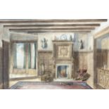 Early 20thc British School, English panelled Interior with Delft decorations, watercolour, unsigned,