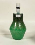 A Scottish art glass angular green vase with aventurine inclusions, by Monart, converted to a