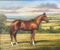 Bernard J Davies, Study of a Bay Stallion, oil on canvas, signed bottom right, in oak stained