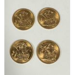 A set of four Queen Elizabeth II uncirculated gold sovereigns 1964, 1965 and two 1968