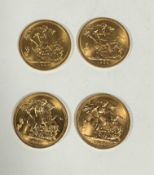 A set of four Queen Elizabeth II uncirculated gold sovereigns 1964, 1965 and two 1968