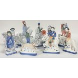 A group of nine Rye pottery Sussex figures, including Monk, Nobleman etc. and a pair of hounds,