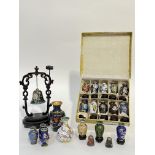 A group of modern Chinese cloisonne enamels comprising a boxed set of ten miniature vases with