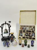 A group of modern Chinese cloisonne enamels comprising a boxed set of ten miniature vases with