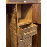 An Art Deco period book matched walnut veneered compactum robe, fitted with a millinary cupboard