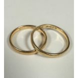 Two 18ct gold wedding bands (N and O/P) (4.79g)