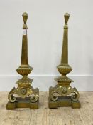A pair of 19th century cast brass andirons of Neoclassical design H64cm