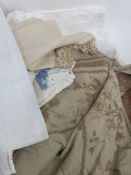 A large collection of various linens such as table cloths, hand stitched napkins/handkerchiefs,