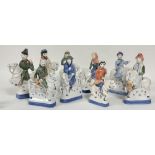 A set of nine Rye pottery Sussex Canterbury Tales figures including The Summonner, The Yeoman
