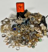 A collection of costume jewellery including paste pearls, bracelets, silver earrings, pendants,