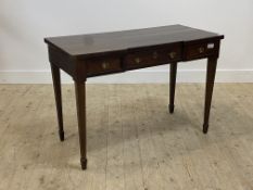 A 19th century and later mahogany console table, the inverted break front over frieze with three