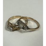 A 9ct gold solitaire ring mounted in white metal illusion setting (O/P) and a 9ct gold wedding