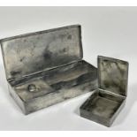 A late 19thc pewter hinged rectangular snuff box with engraved inscription Netherton House verso (