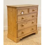 A Victorian style pine two over three chest of drawers, raised on bracket supports, H96cm, W92cm,