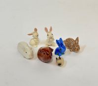 A mixed group miniature ceramic animals comprising four rabbits and two guinea pigs. (largest