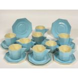 Winnifred Campbell, a twenty one piece Art Deco 1936 robin's egg blue decorated pottery tea service,