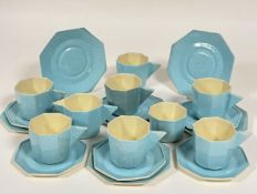 Winnifred Campbell, a twenty one piece Art Deco 1936 robin's egg blue decorated pottery tea service,
