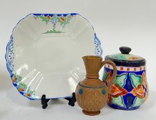 A mixed group of ceramics comprising a miniature Doulton Lambeth 'Silicon' Jug with blue sprigged