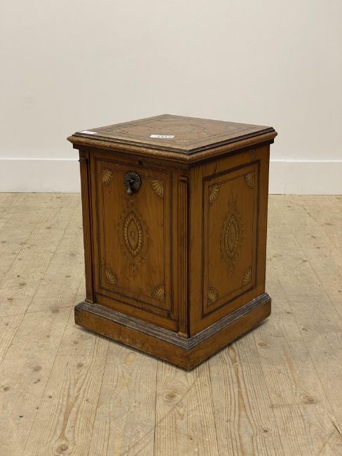 An Edwardian satinwood coal perdonium, inlaid in the Neoclassical taste, moving on castors, H49cm,