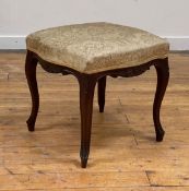 A Victorian rosewood stool, the top upholstered in gilt floral damask fabric, floral and scroll
