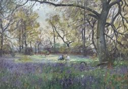 F N Brown, Springtime in the Wood, oil on board, signed bottom right, inscribed verso, in gilt frame