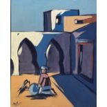 Amil, Figure in a Middle Eastern Courtyard, oil on canvas, in white painted frame, signed bottom