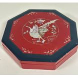 A Japanese red and black lacquered octagonal serving dish box complete with a set of compartments,