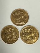 Three Queen Victoria gold sovereigns, 1884, 1885 and 1887 (M M and S)