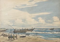 David Cargill Symon, Eastern Fishermen, watercolour, signed bottom left with initials in painted