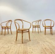ZPM Radomsko, a set of four mid 20th century Polish No. 204 bentwood armchairs, after a design by