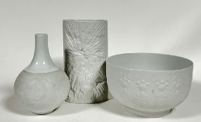 A group of Rosenthal bisque-fired ceramics comprising a white Bjorn Wiinblad Studio Linie bud vase