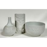 A group of Rosenthal bisque-fired ceramics comprising a white Bjorn Wiinblad Studio Linie bud vase