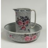 A Royal Staffordshire Pottery wash basin (w- 40cm) and water jug (h- 30cm) decorated with roses