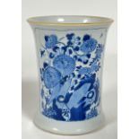 A Kangxi style (and possibly period) Chinese blue and white porcelain vase/brush pot, decorated with