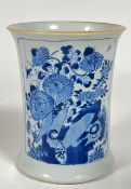 A Kangxi style (and possibly period) Chinese blue and white porcelain vase/brush pot, decorated with