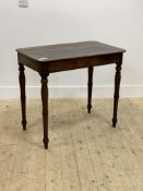 A Victorian mahogany side table, the rectangular top raised on turned supports, H73cm W82cm D48cm