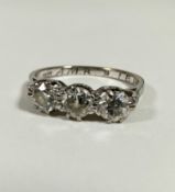 An 18ct white gold three stone old cut diamond ring mounted in claw setting (each stone: 0.2ct) (