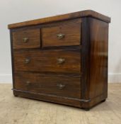 An early 20th century stained walnut and pine chest fitted with two short and three long graduated