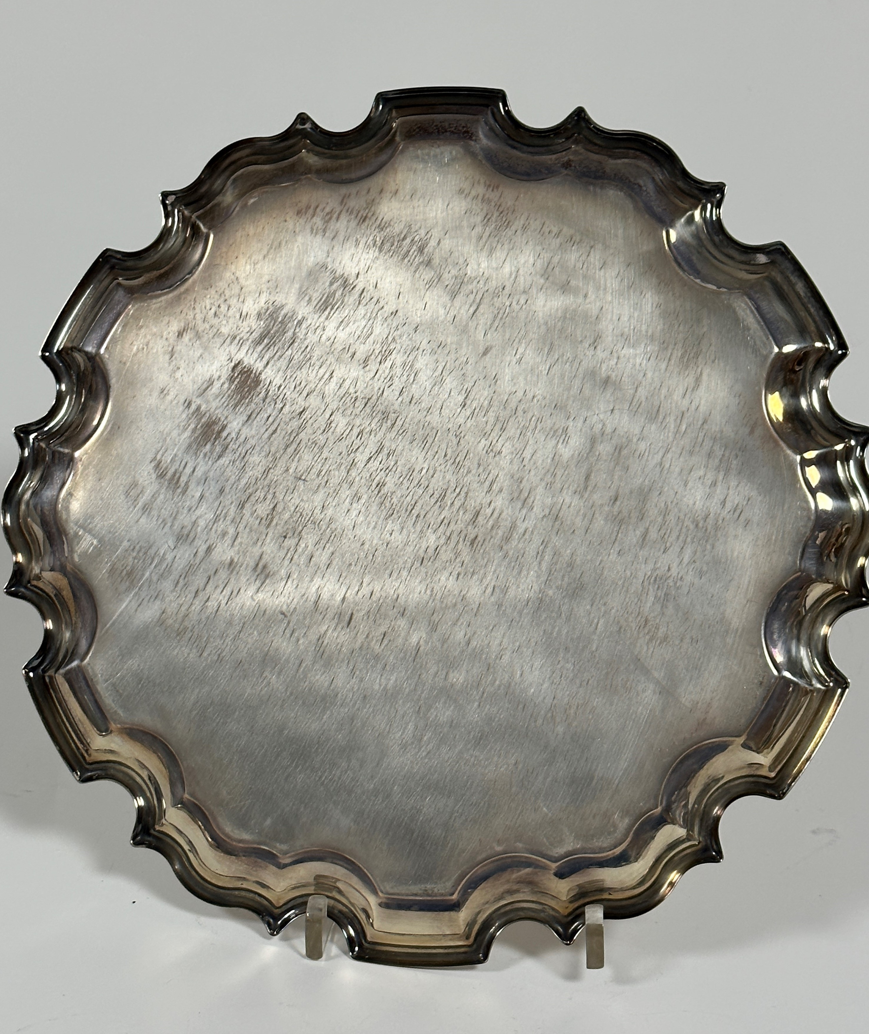 A modern silver scalloped waiter presented by Members and Friends to George Ballantyne, Secretary - Image 3 of 4