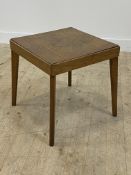 A 1940's games / occasional table, the lift off top with baize lined card surface verso, enclosing a