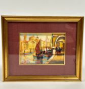 A modern Venetian Scene with Grand Canal and Fishing Boat, oil on panel, in hessian mounted glazed