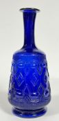 A large Victorian Bristol Blue glass bottle with narrow neck and low-relief lozenge style decoration
