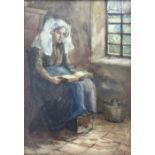 Isabel Mowbray Caddell, (Scottish, fl. 1900-40), Dutch Peasant Reading, watercolour, signed bottom