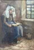 Isabel Mowbray Caddell, (Scottish, fl. 1900-40), Dutch Peasant Reading, watercolour, signed bottom