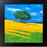 Tolam (?), Summer Field with Blue Skies, oil on canvas, signed bottom left, in ebonised frame (