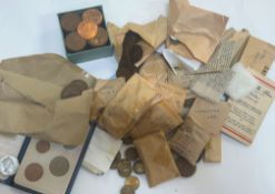 A bag of pre decimal coppers, threepences, half crowns etc. (no silver noticed), hundreds in