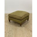 A quality footstool of square form, upholstered in spotted green chenille type fabric, raised on