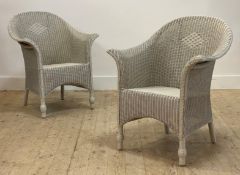 Angraves, a pair of white painted basket work tub chairs in the Lloyd Loom style, mid 20th